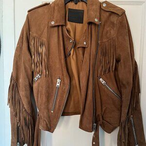 All Saints Fringe Suede Leather Biker Jacket